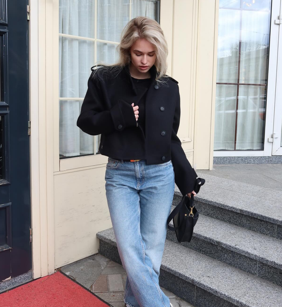 HAVRY crop coat lapels and cuffs on the sleeves “LILY” black