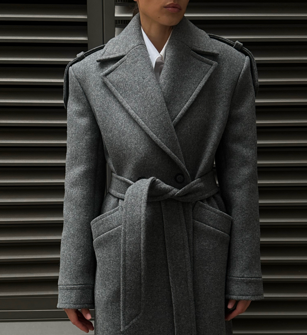 HAVRY maxi coat with shoulder pads “Grace” grey