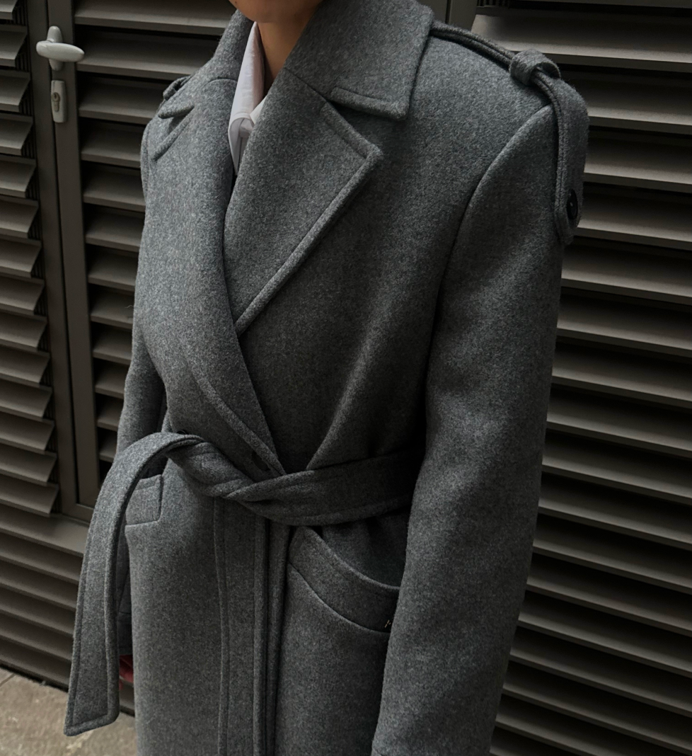 HAVRY maxi coat with shoulder pads “Grace” grey