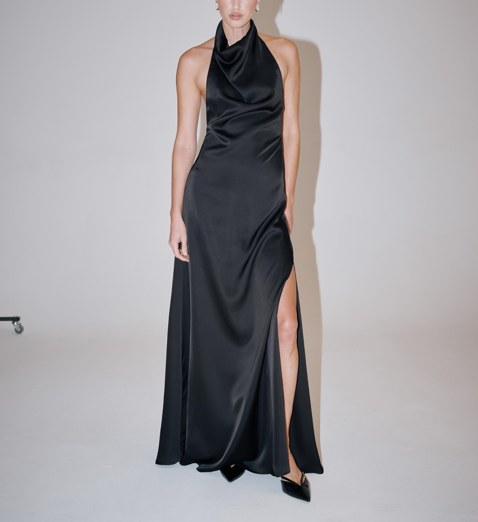 HAVRY high-neck dress with open back black