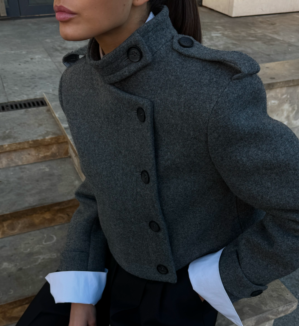 HAVRY crop coat lapels and cuffs on the sleeves “LILY” grey