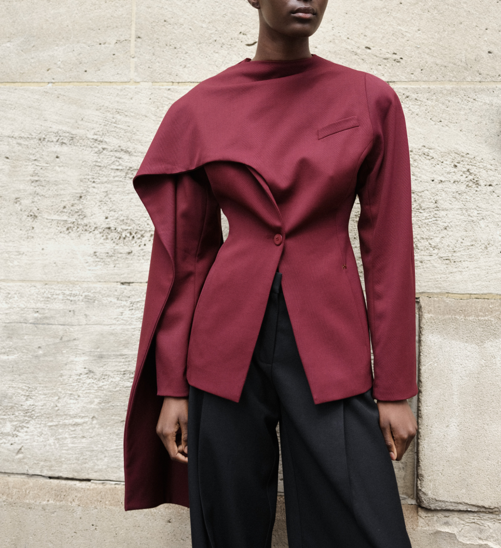 HAVRY jacket with accent scarf burgundy