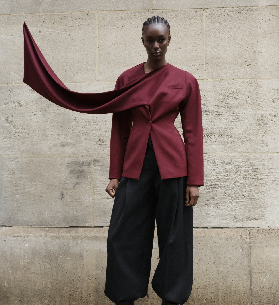 HAVRY jacket with accent scarf burgundy