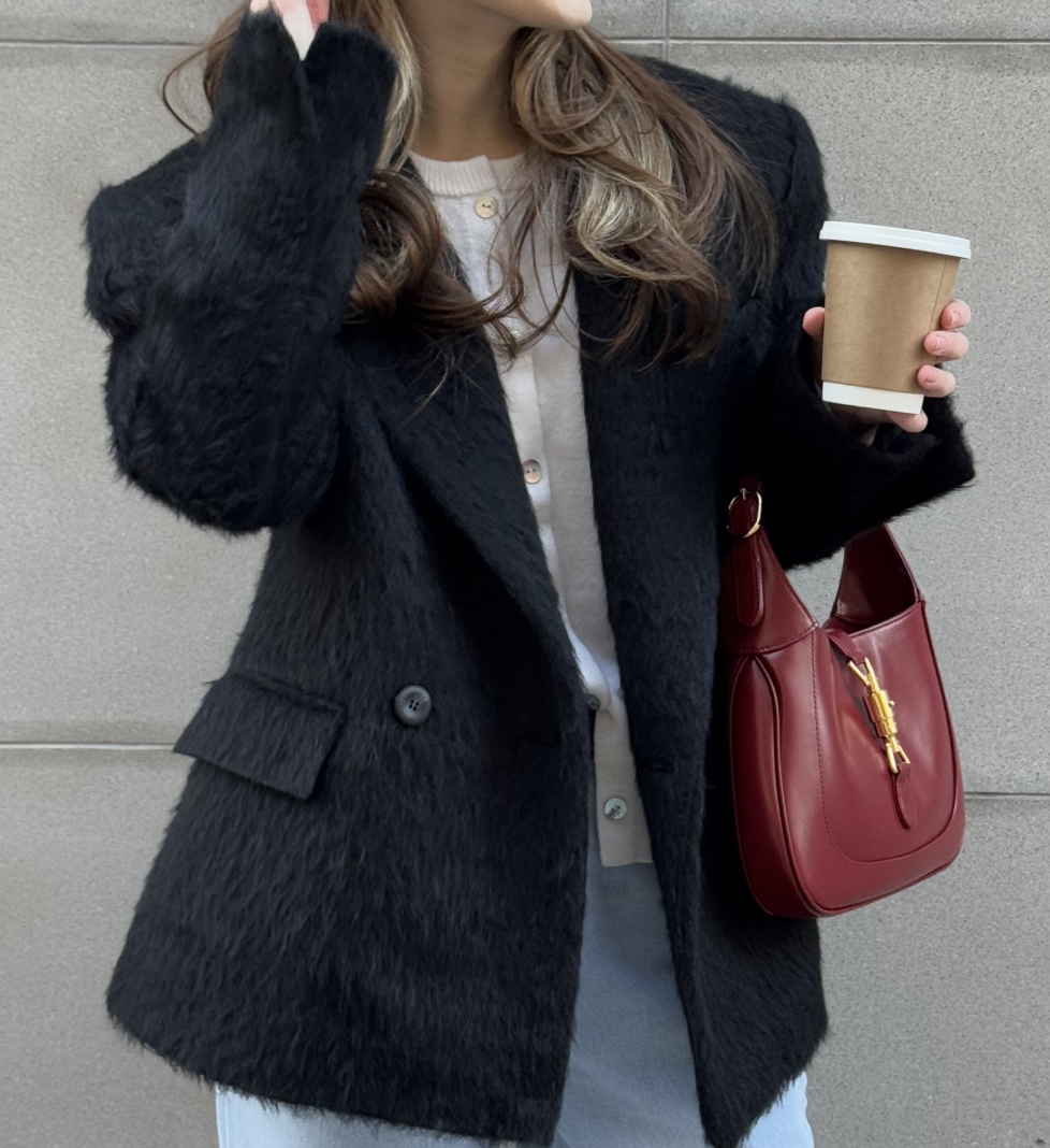 HAVRY straight cut jacket-coat with oversized shoulders black