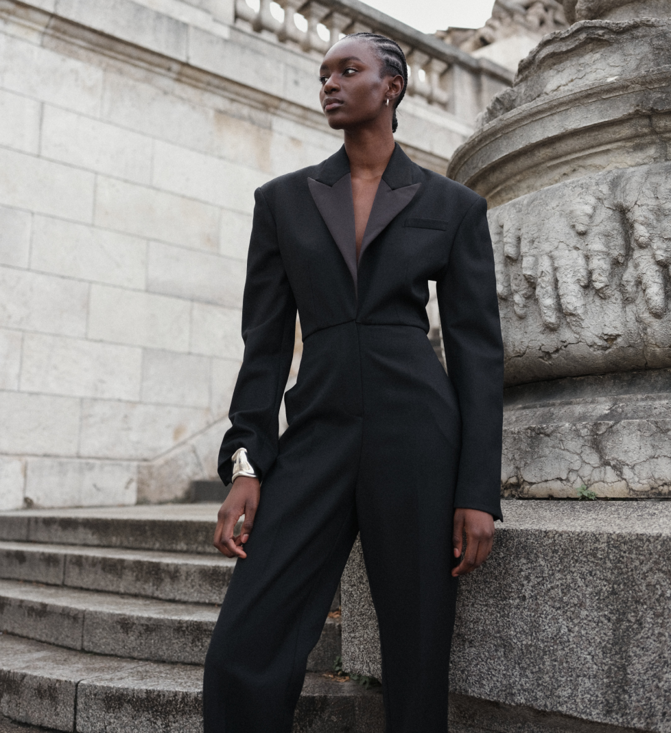 HAVRY jumpsuit with satin lapel black