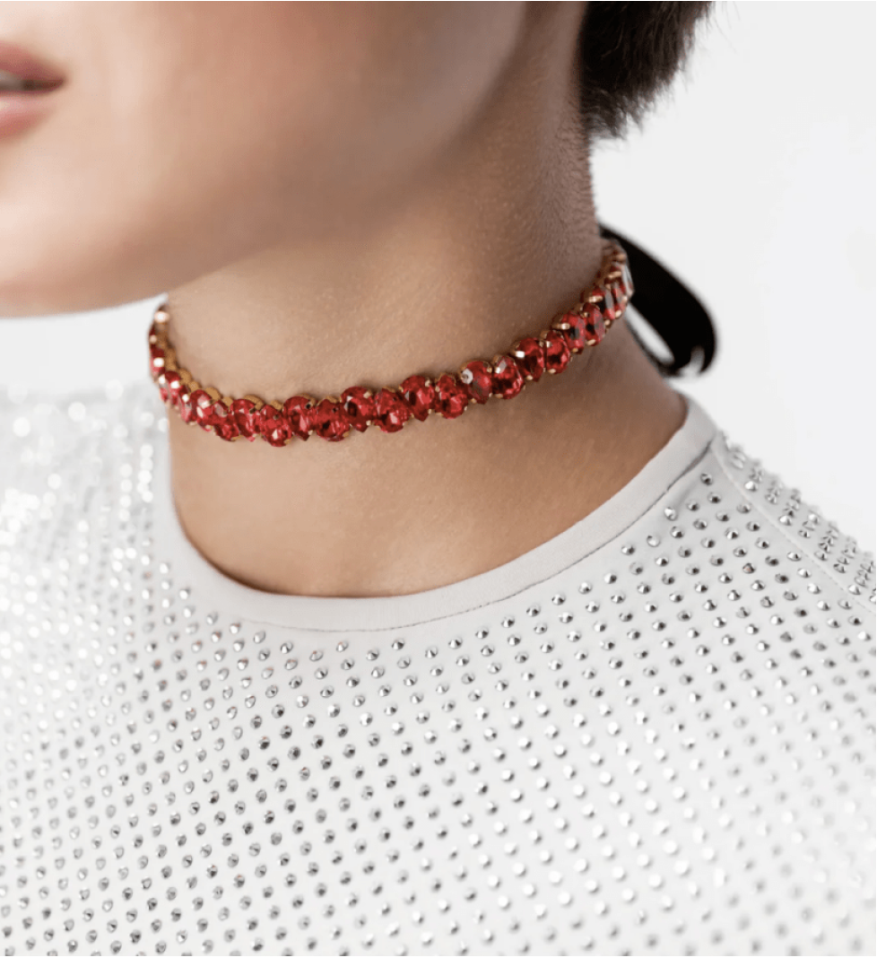 Honch Studio Choker Elaine with rhinestones Red