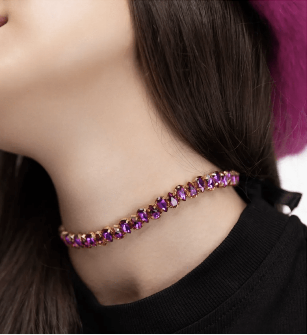 Honch Studio Choker Elaine with rhinestones Violet