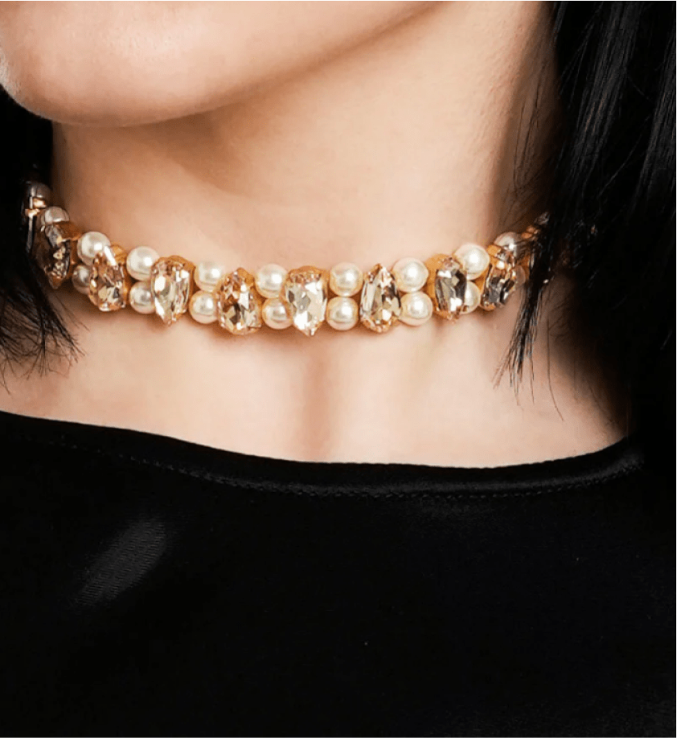 Honch Studio Choker Louise with rhinestones and pearls Golden