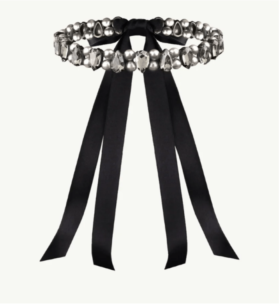 Honch Studio Choker Louise with rhinestones and pearls Graphite