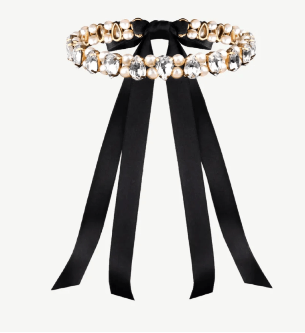 Honch Studio Choker Louise with rhinestones and pearls White