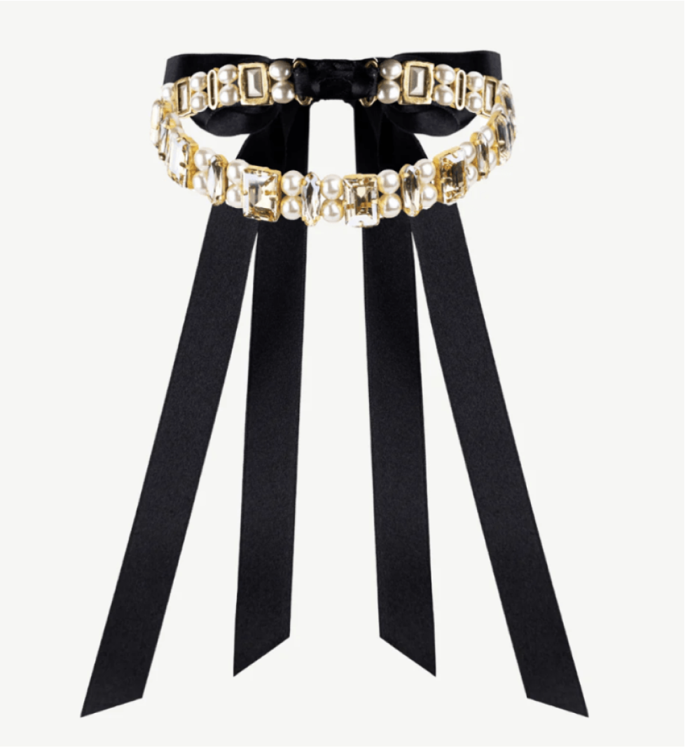 Honch Studio Choker with rectangular rhinestones and pearls Golden