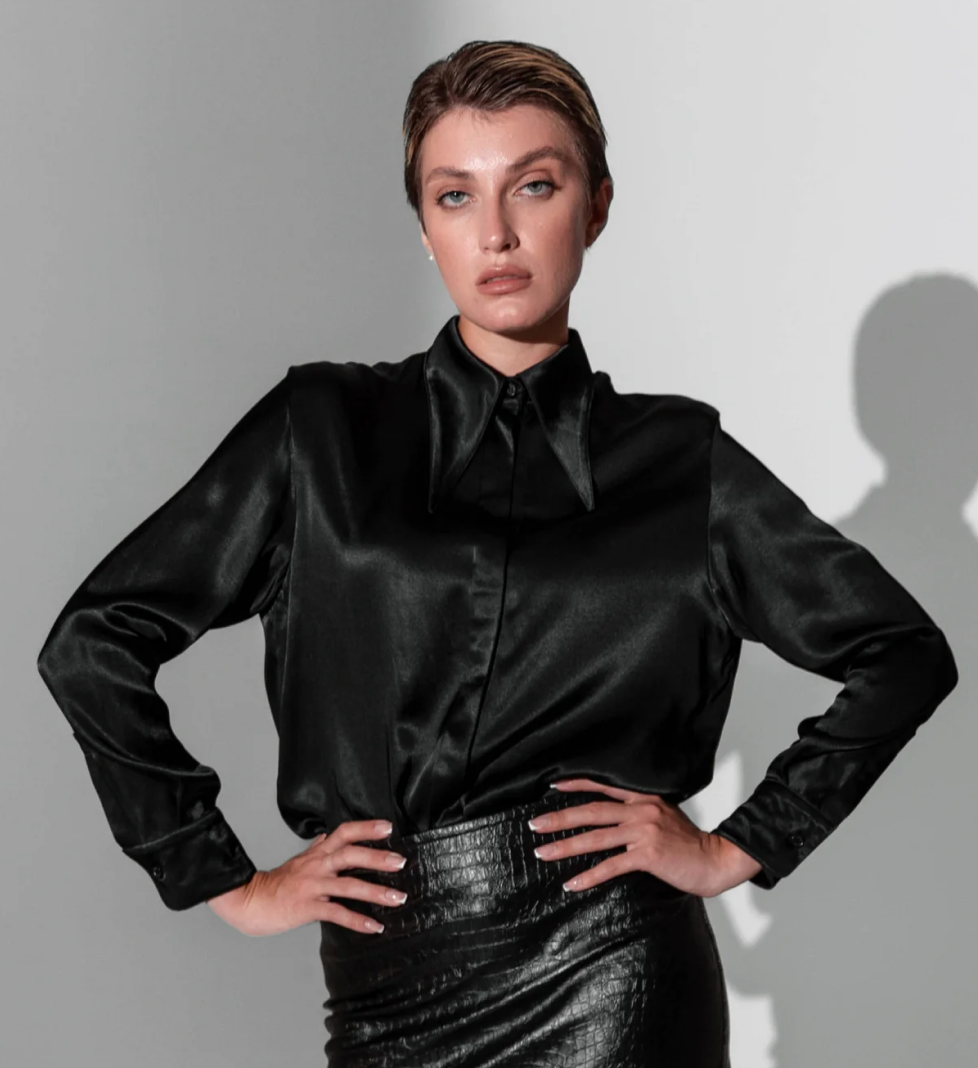 Honch Studio Satin pajama-style shirt black