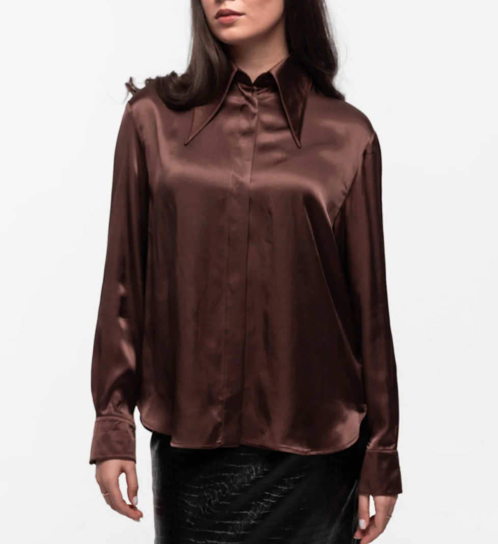 Honch Studio Satin pajama-style shirt brown