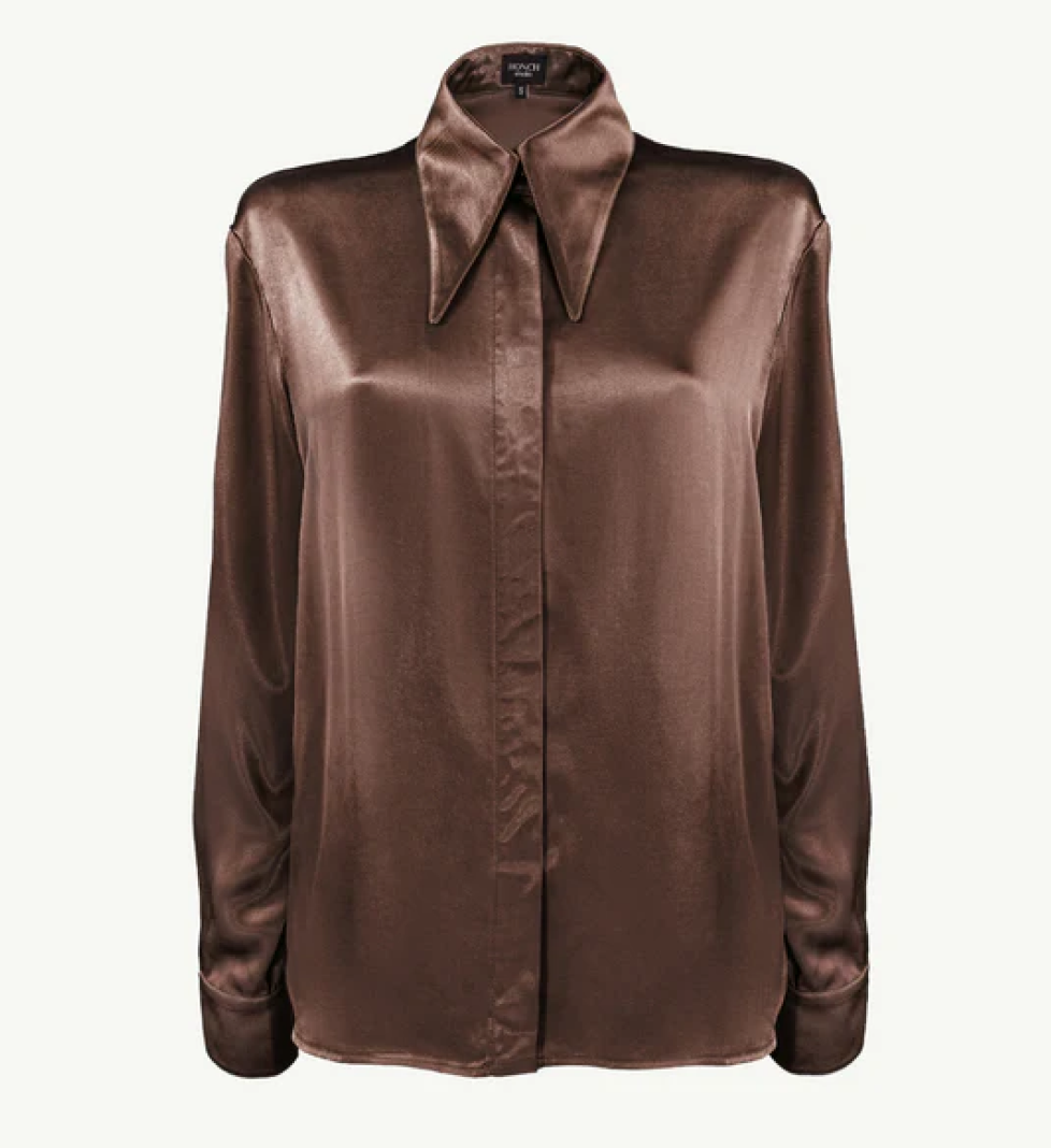 Honch Studio Satin pajama-style shirt brown