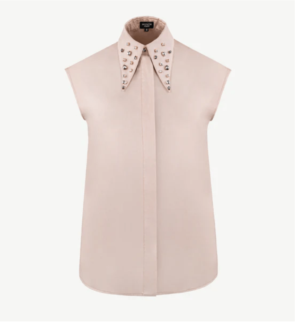 Honch Studio shirt decorated with rhinestones Beige