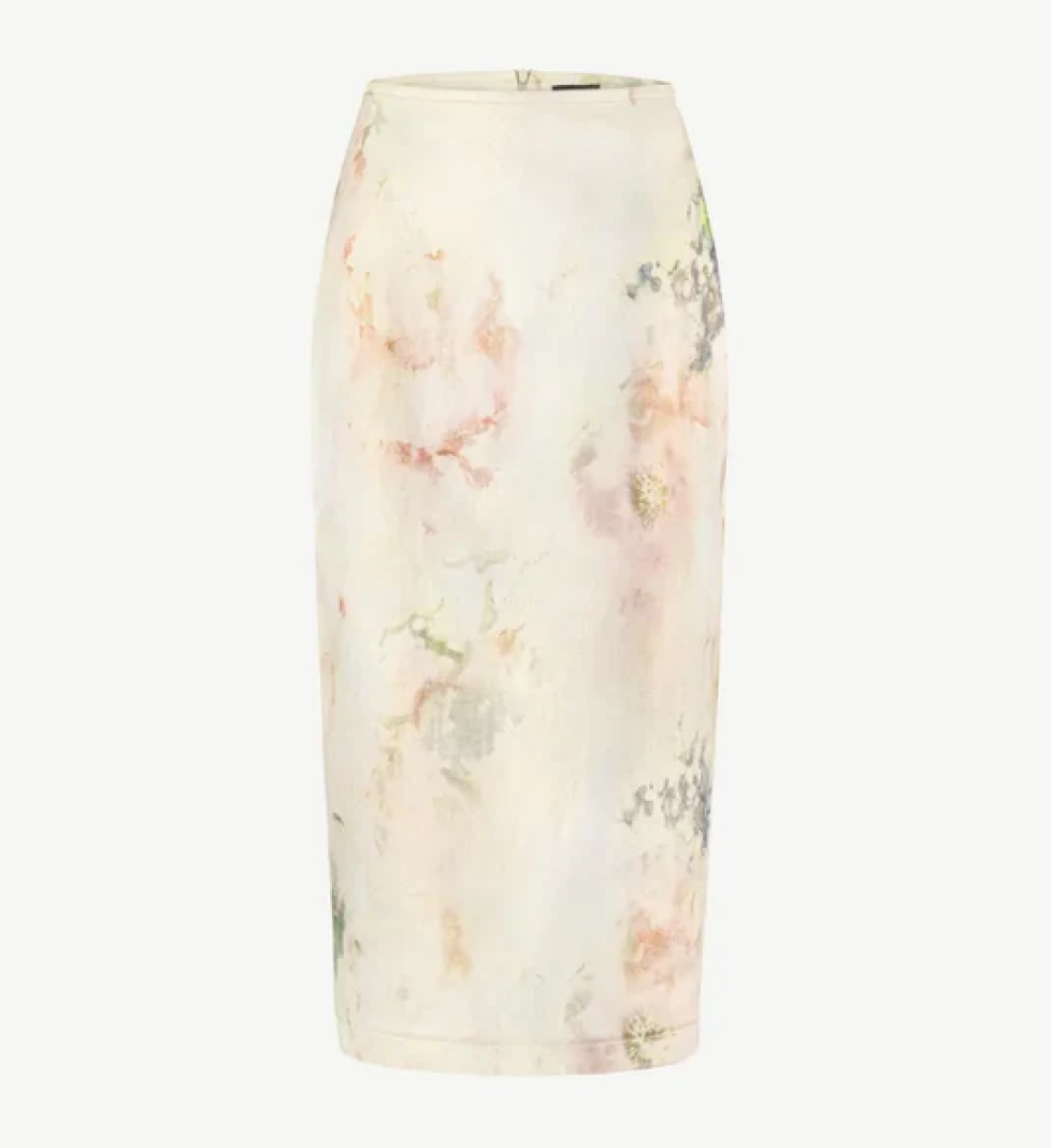 Honch Studio Denim midi skirt with print Beige