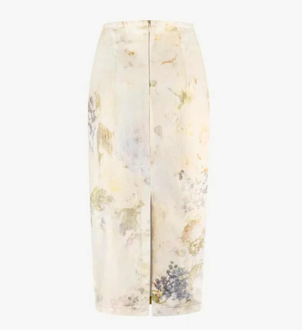 Honch Studio Denim midi skirt with print Beige