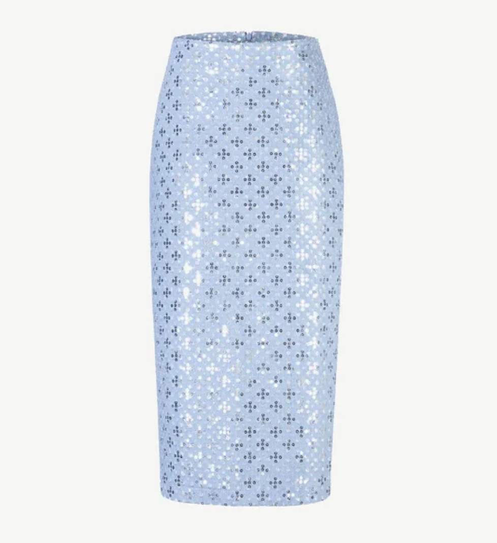 Honch Studio Denim midi skirt with sequins Light Blue
