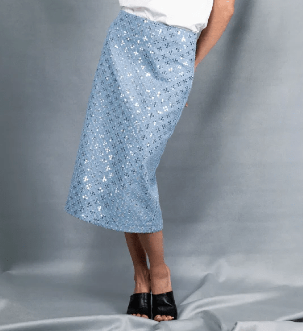 Honch Studio Denim midi skirt with sequins Light Blue