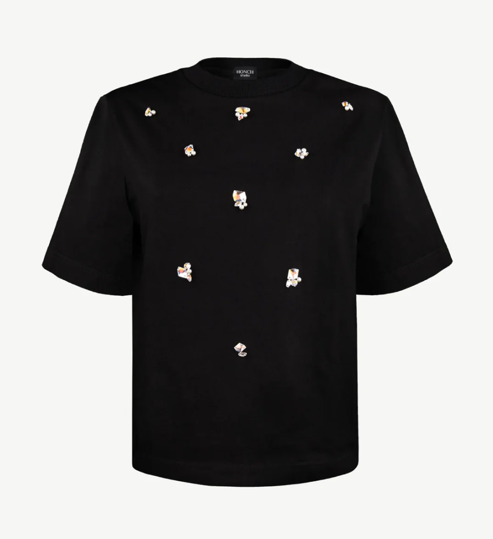 Honch Studio T-shirt decorated with rhinestones black