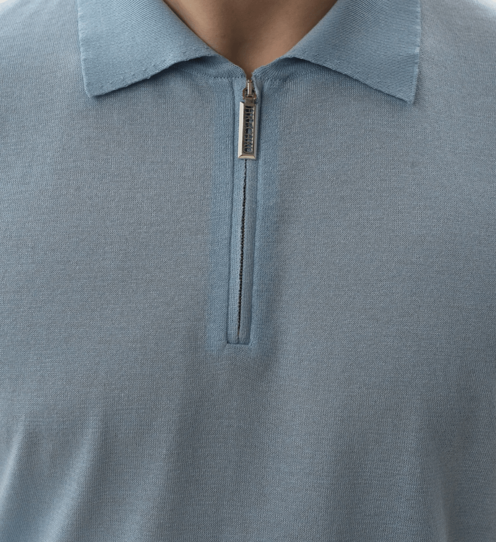 HRECHKO Polo with short sleeves and zipper light blue