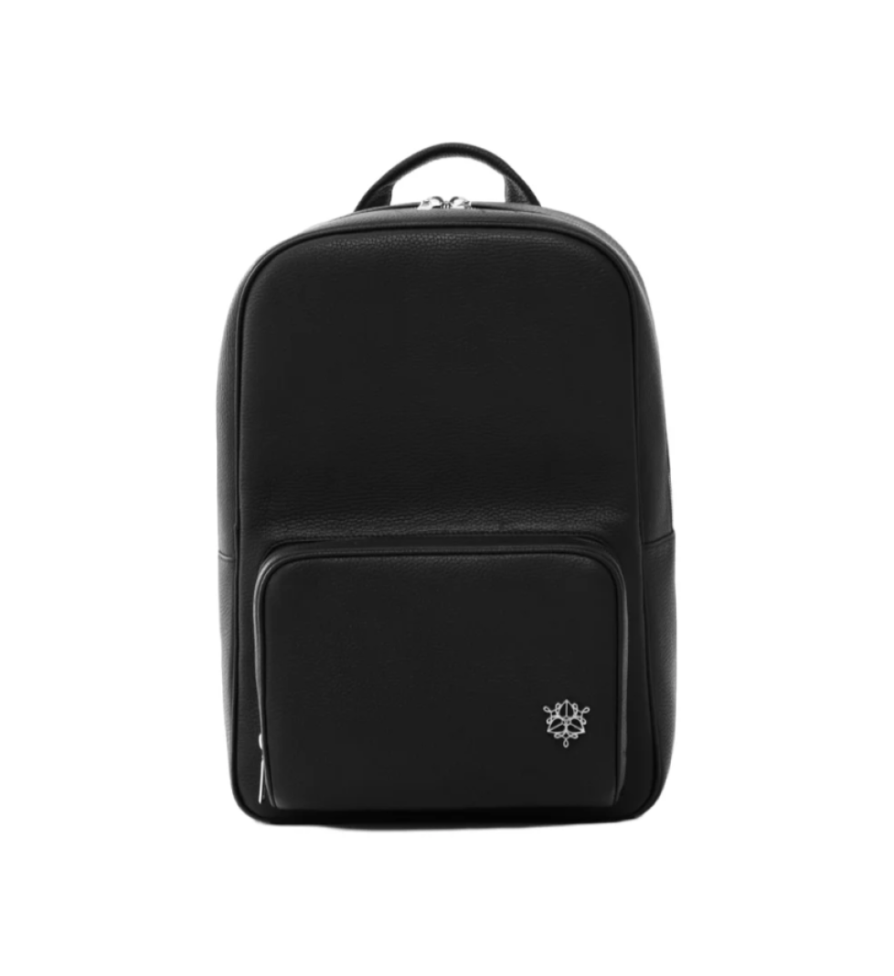 HRECHKO Black leather backpack with metal logo