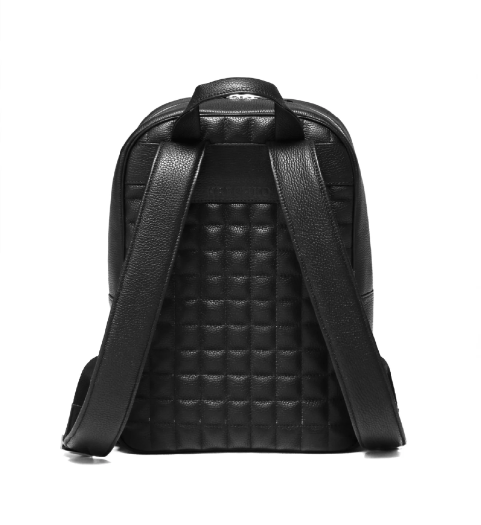 HRECHKO Black leather backpack with metal logo