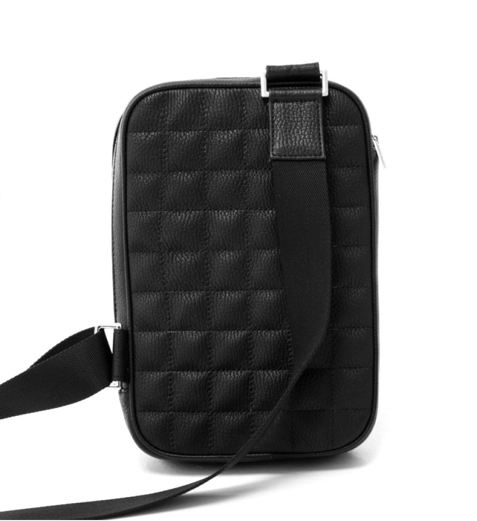 HRECHKO Black leather sling bag with metal logo