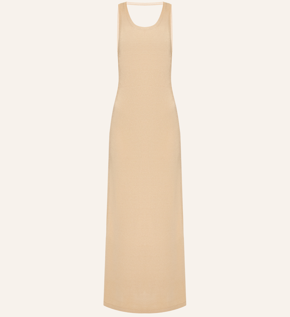 Katerina Kvit Viscose knitted dress with an open back beige