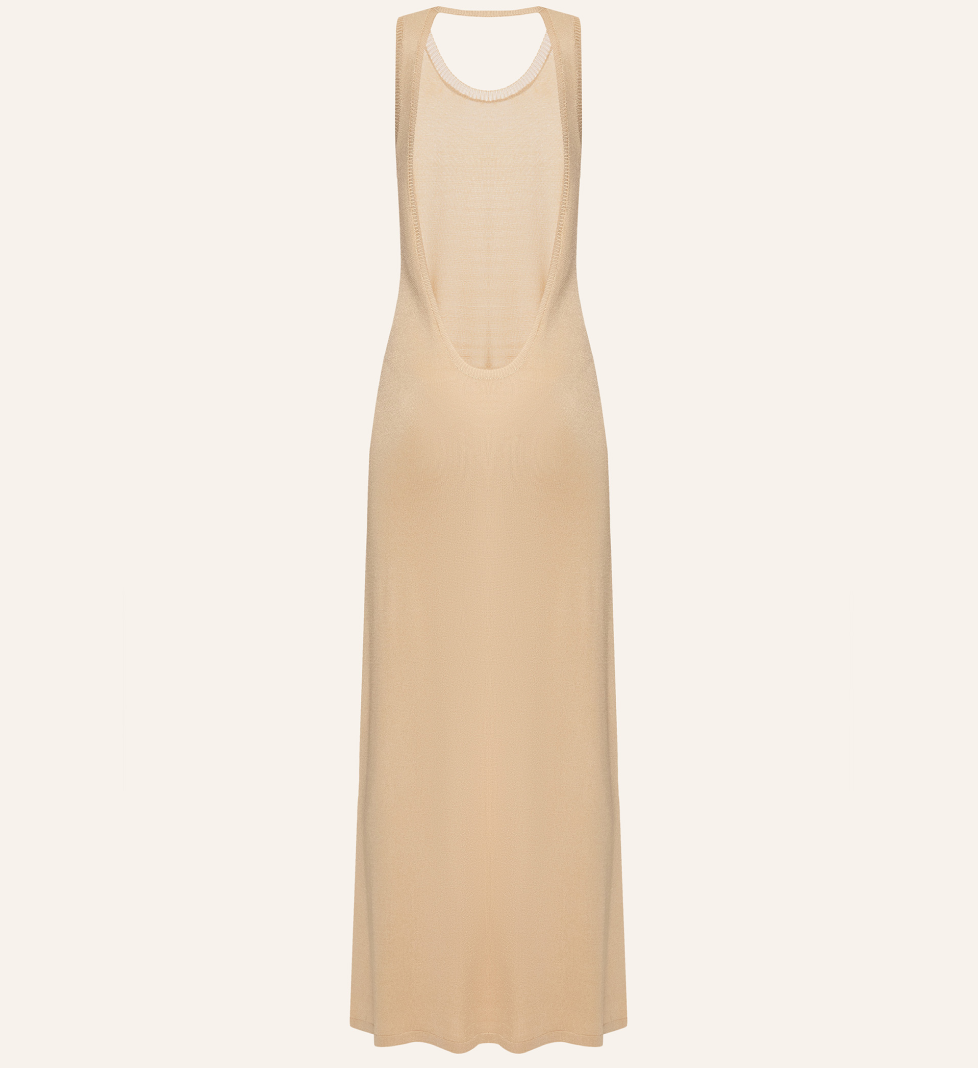 Katerina Kvit Viscose knitted dress with an open back beige