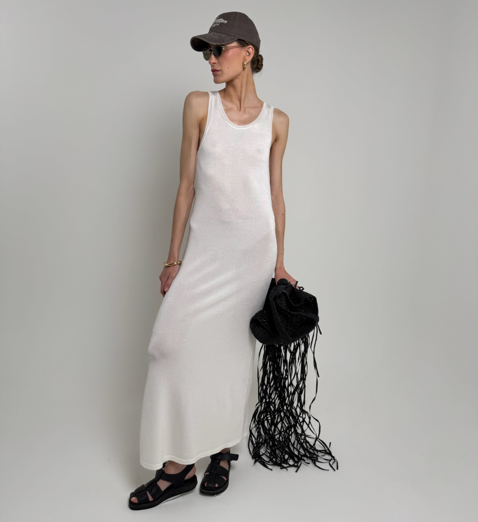 Katerina Kvit Viscose knitted dress with an open back white