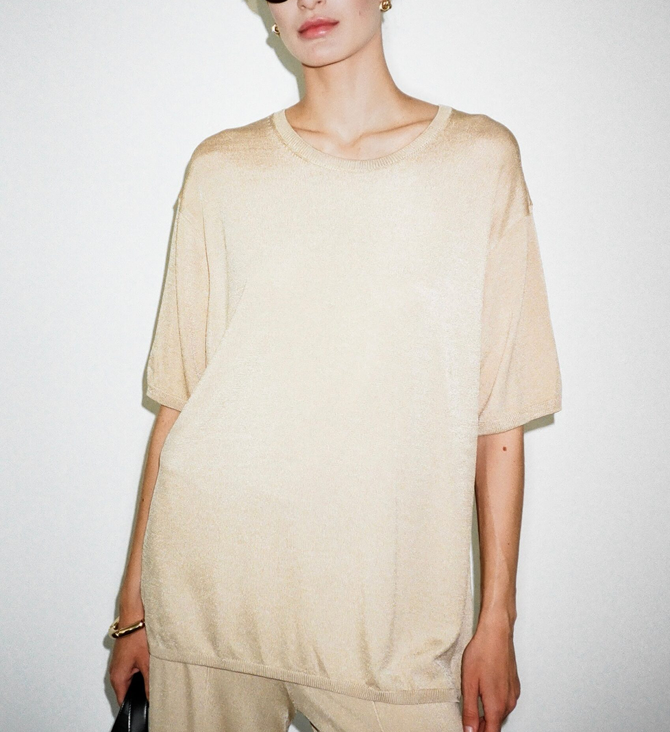 Katerina Kvit beige viscose knitted T-shirt