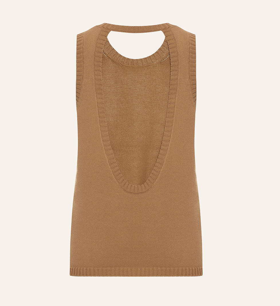 Katerina Kvit cotton knitted T-shirt with open back beige