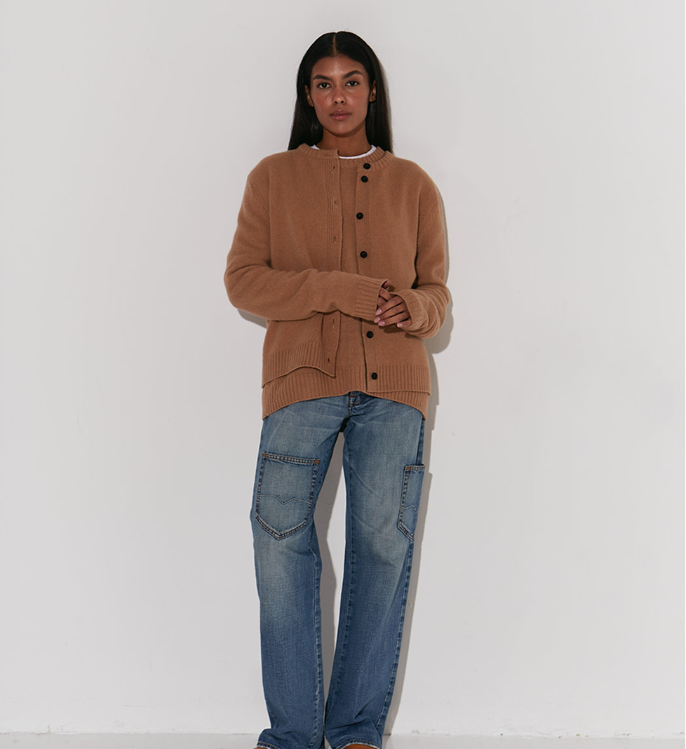 Keenly beige button-down cardigan, extra soft cashmere and wool