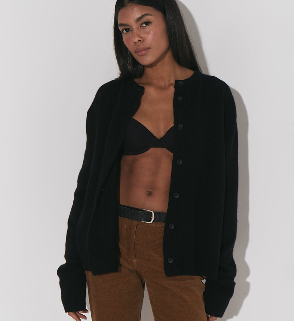 Keenly black button-down cardigan, extra soft cashmere and wool