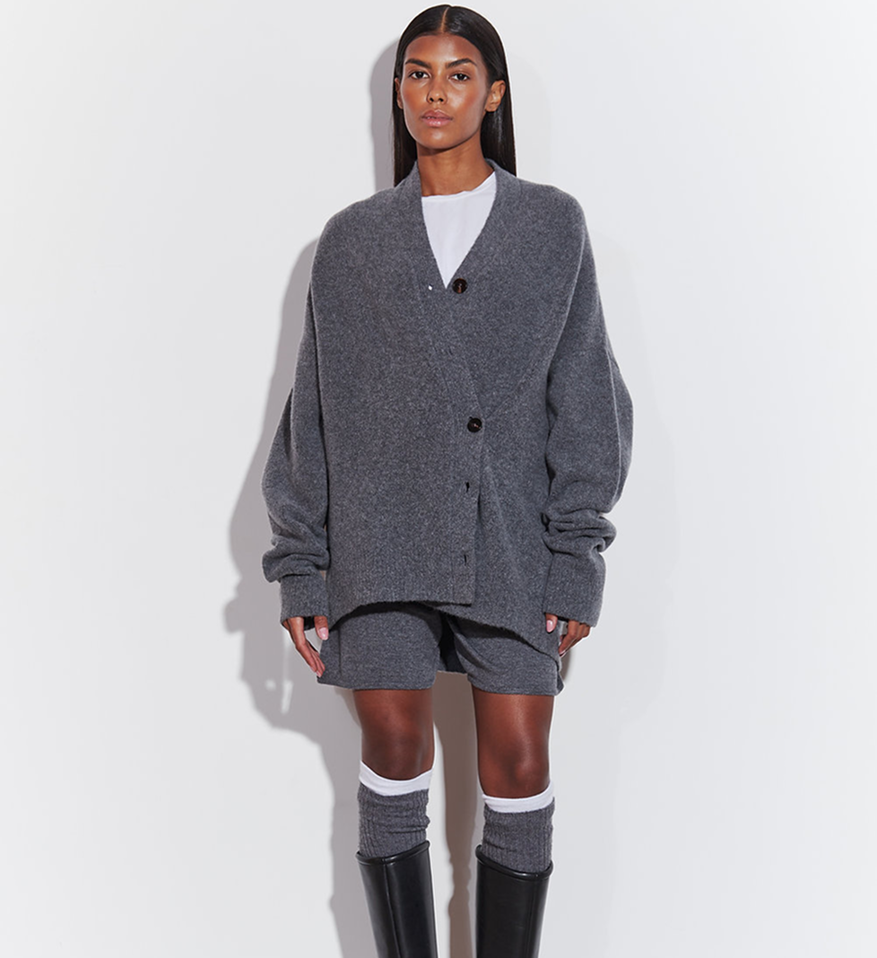 Keenly graphite oversized button-down cardigan