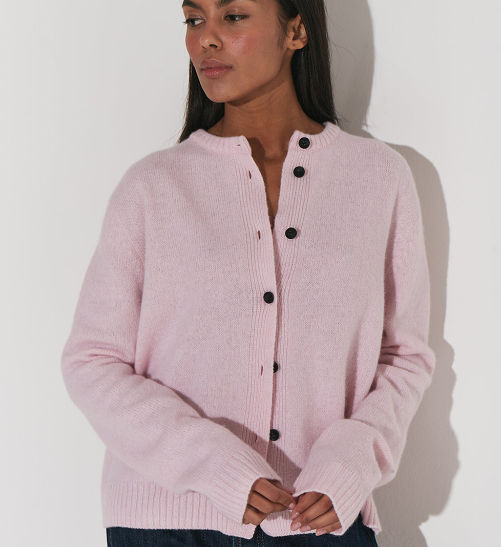 Keenly pink button-down cardigan, extra soft cashmere and wool
