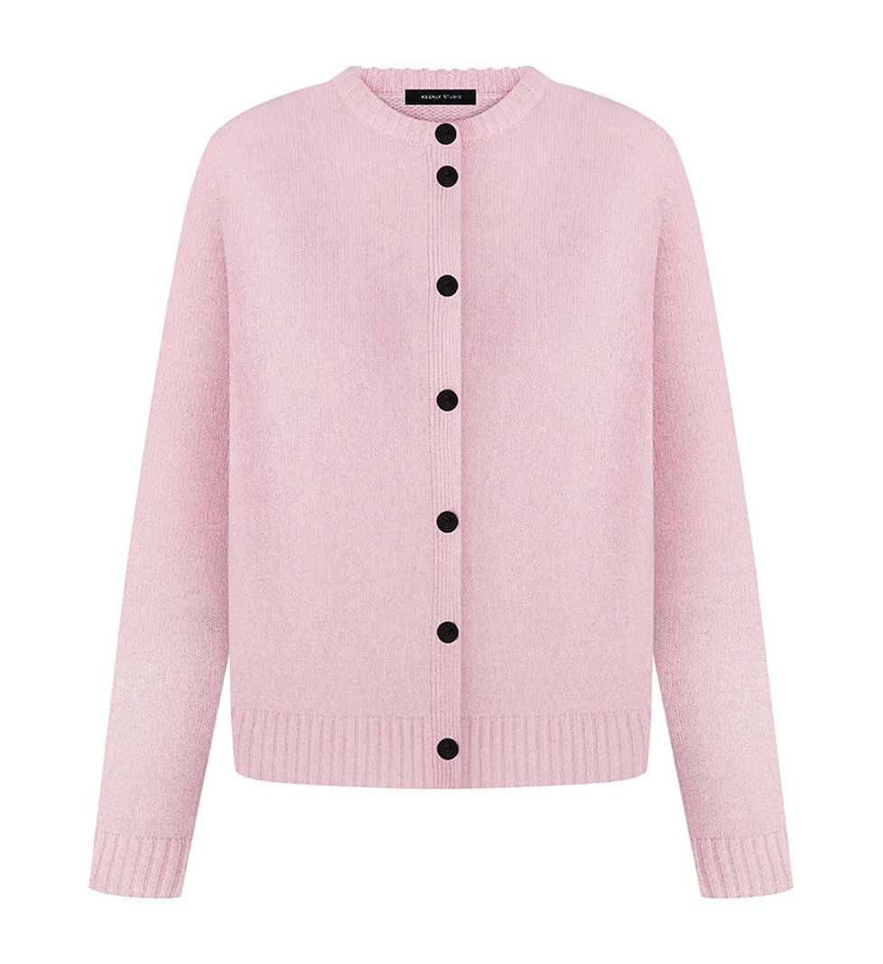 Keenly pink button-down cardigan, extra soft cashmere and wool