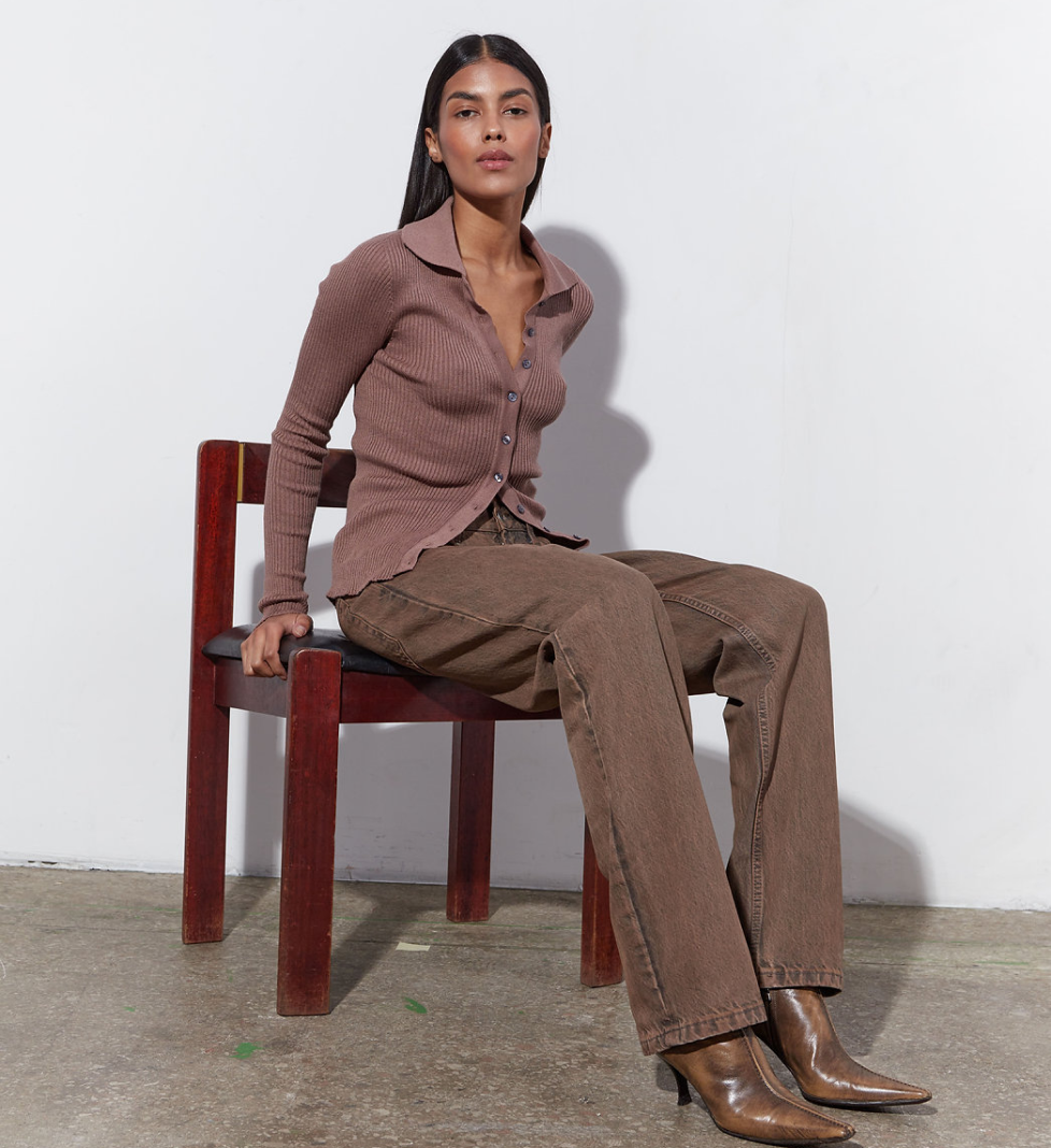 Keenly polo-style cardigan with button-down collar beige