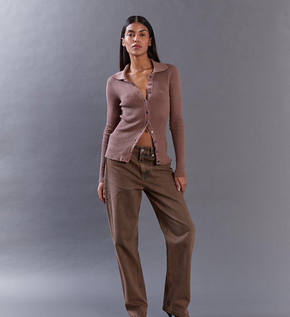 Keenly polo-style cardigan with button-down collar beige