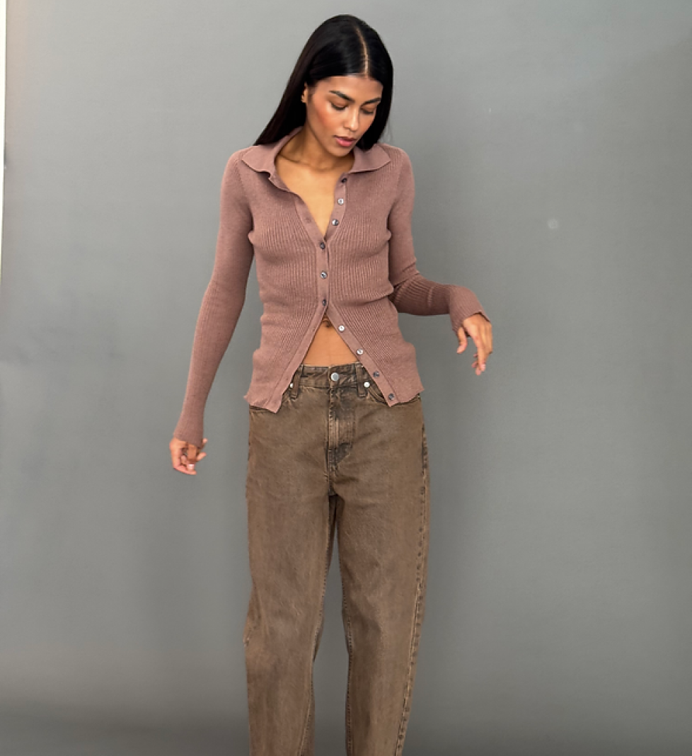 Keenly polo-style cardigan with button-down collar beige