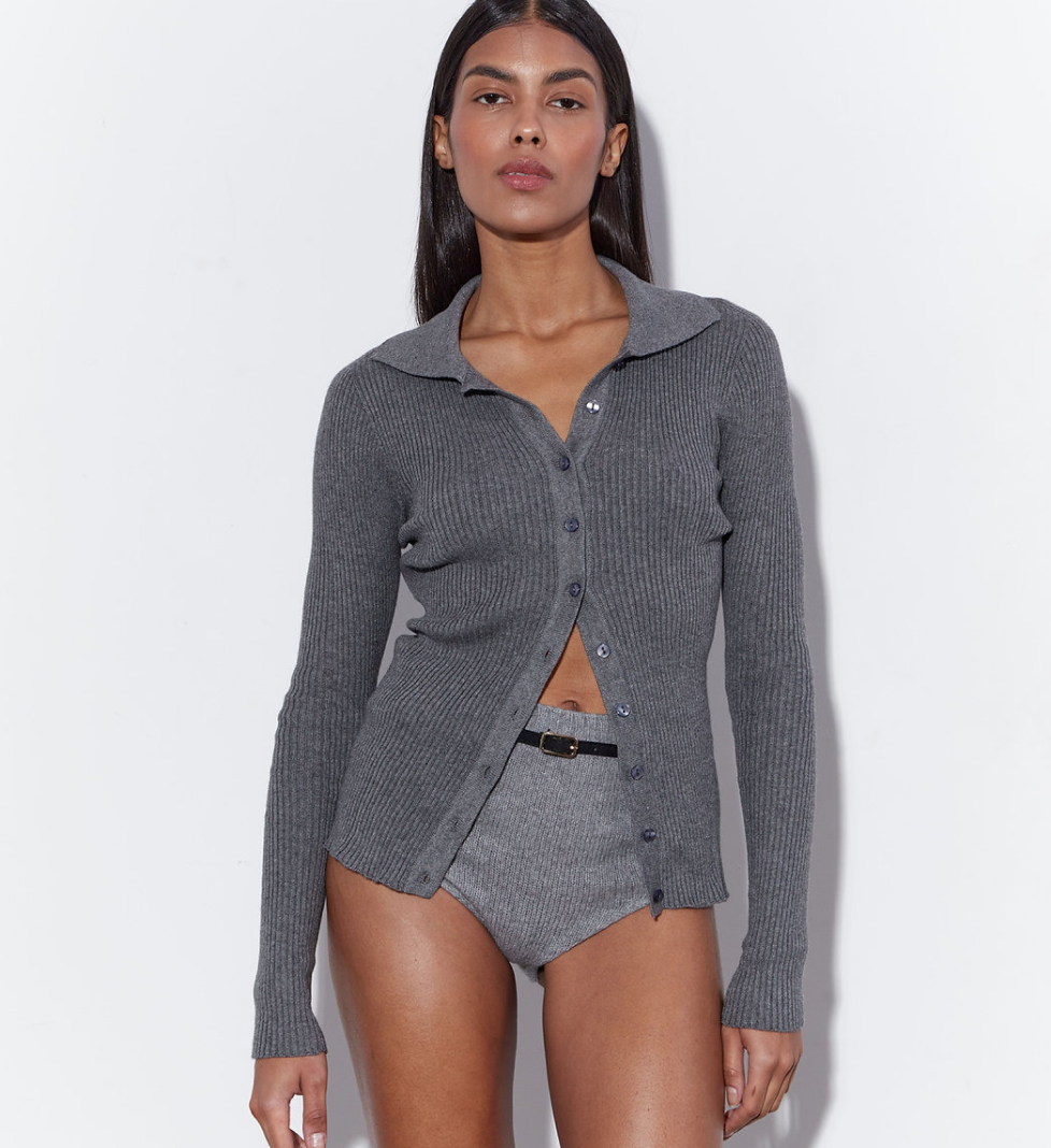 Keenly polo-style cardigan with button-down collar graphite