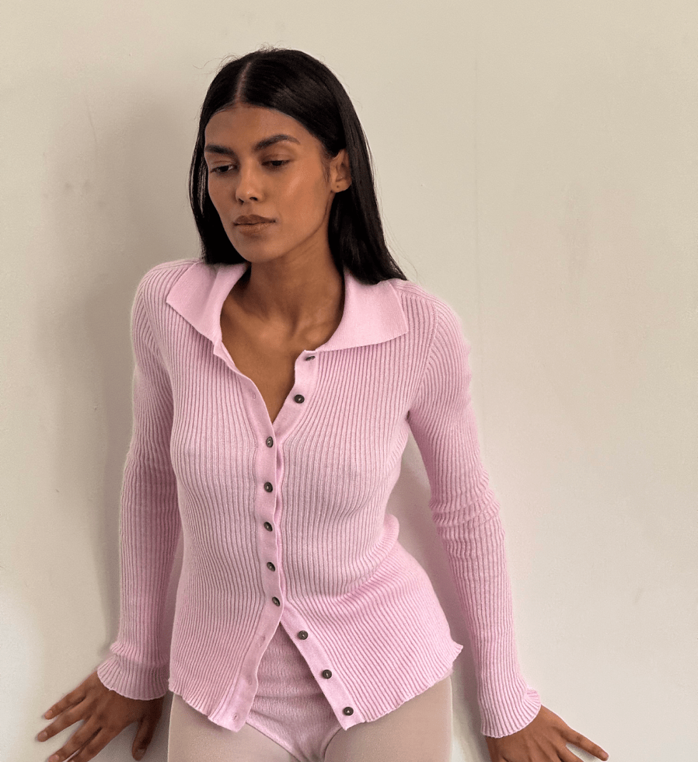 Keenly polo-style cardigan with button-down collar pink