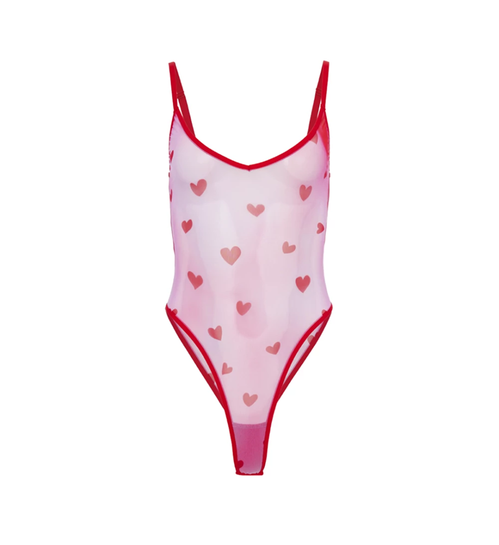 KEEPSTYLE Mesh bodysuit with hearts pink