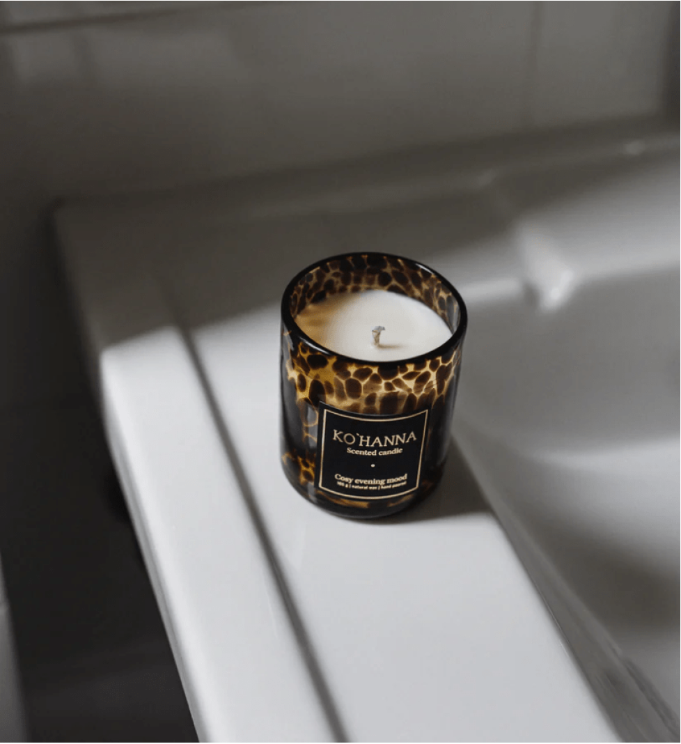 KO'HANNA Handmade Scented Candle Glass COSY EVENING MOOD Leopard