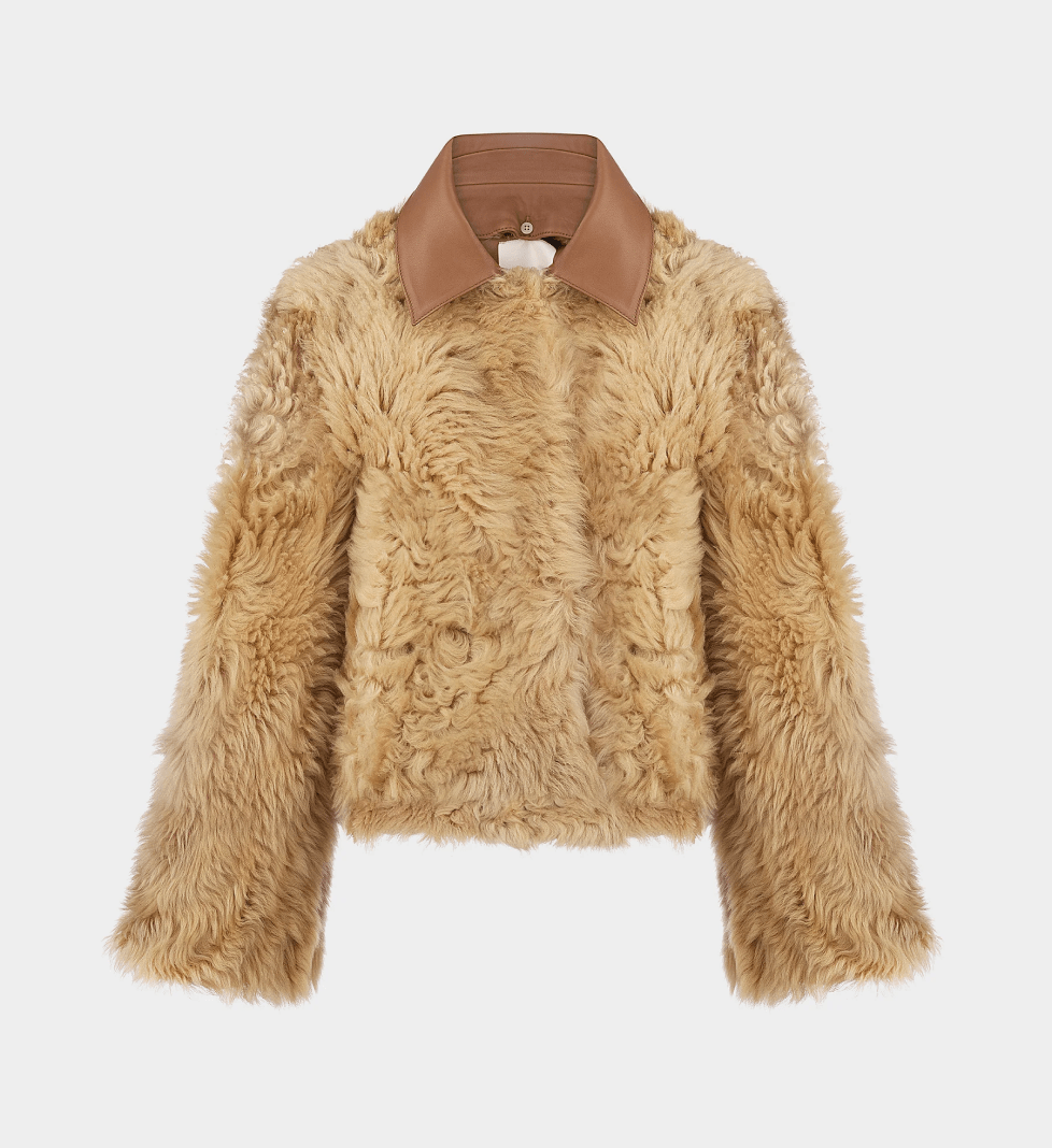 KULAKOVSKY DERIHA sheepskin short coat with detachable collar beige