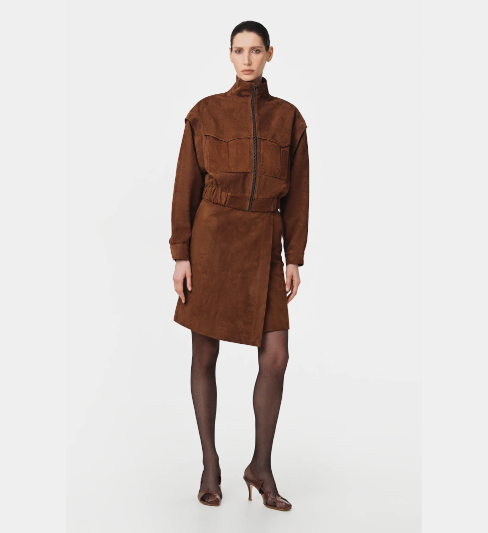 KULAKOVSKY Transformable suede bomber jacket RACHEL whiskey brown