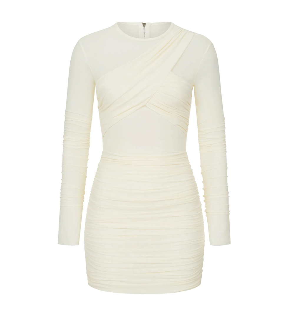 LILI MAGER Mesh dress with drapery white