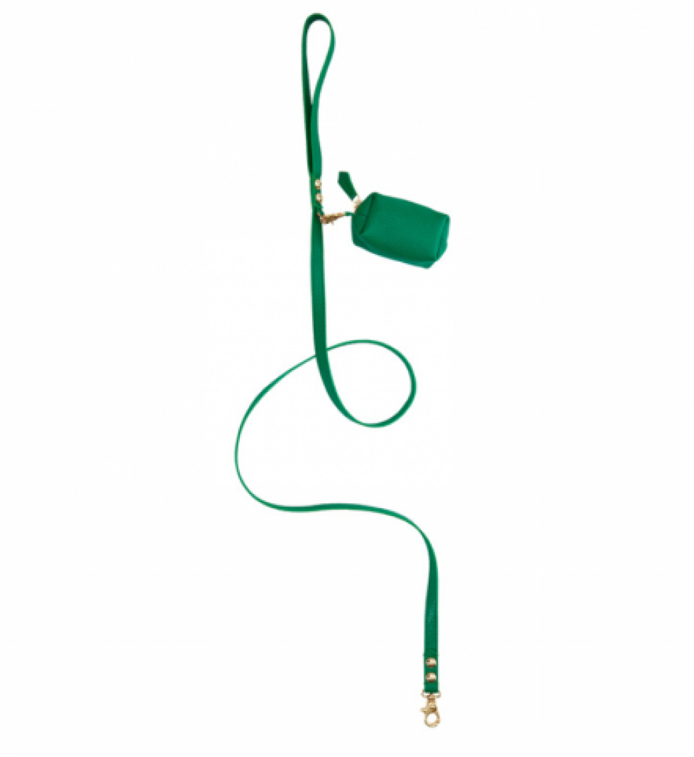 MALTIPOO Leather leash with small bag Green
