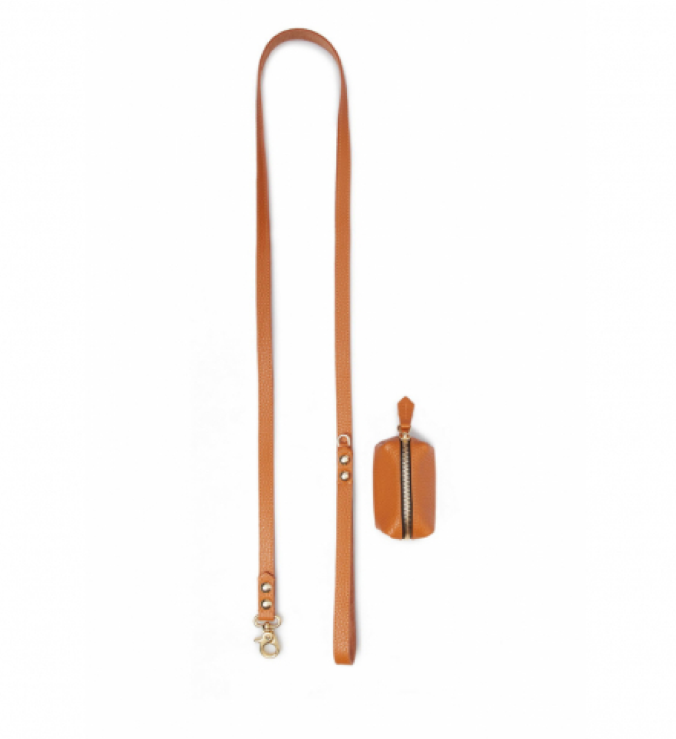 MALTIPOO Leather leash with small bag Orange